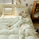 GobekUsa Korean Grid Lace Washed Cotton Bedding Set, Cozy Comforter Cover Single Double Queen