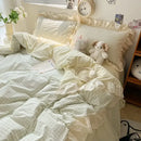 GobekUsa Korean Grid Lace Washed Cotton Bedding Set, Cozy Comforter Cover Single Double Queen