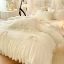 GobekUsa Korean Lace Bow Bedding Set: Luxury Princess Quilt Cover for Girls Wedding Home Textiles