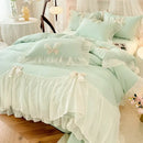 GobekUsa Korean Lace Bow Bedding Set: Luxury Princess Quilt Cover for Girls Wedding Home Textiles