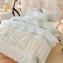 GobekUsa Korean Lace Bow Bedding Set: Luxury Princess Quilt Cover for Girls Wedding Home Textiles
