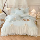 GobekUsa Korean Lace Bow Bedding Set: Luxury Princess Quilt Cover for Girls Wedding Home Textiles