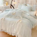 GobekUsa Korean Lace Bow Bedding Set: Luxury Princess Quilt Cover for Girls Wedding Home Textiles