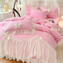 GobekUsa Korean Lace Bow Bedding Set: Luxury Princess Quilt Cover for Girls Wedding Home Textiles