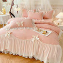GobekUsa Korean Lace Bow Bedding Set: Luxury Princess Quilt Cover for Girls Wedding Home Textiles