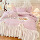 GobekUsa Korean Lace Bow Bedding Set: Luxury Princess Quilt Cover for Girls Wedding Home Textiles