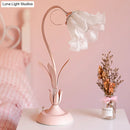 GobekUsa Korean Opal Glass Pink Lily Table Lamp - Elegant Nightstand Light for Single Bedrooms