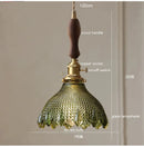 Korean Retro Glass Pendant Light With Wood Accent