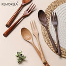 Korean style natural wooden fork and spoon set dining room tableware by Decorbites