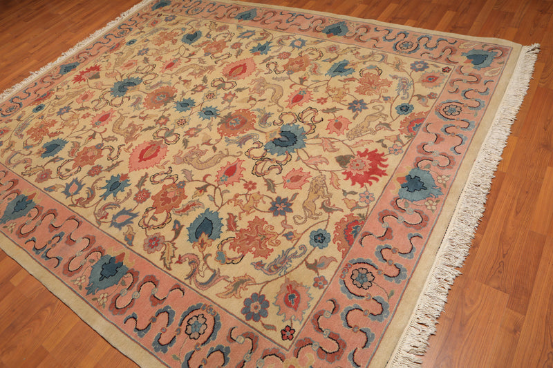 7'10" x 9’8" Hand Knotted Romanian Kaashaan Hunting Wool Oriental Area Rug Beige