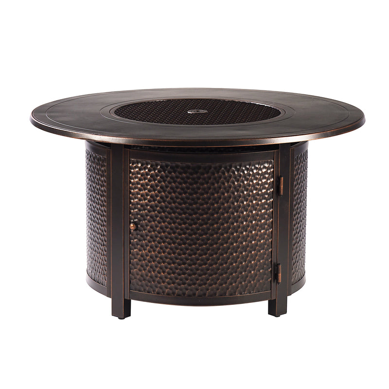 Aluminum 44-in Round Patio Fire Table Set with Swivel Rocking Chairs