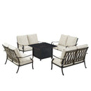 Black Aluminum Fire Table Set with Four Deep Seating Loveseats