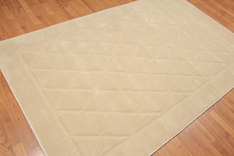 5' x 8' Designer Embossed Diamond Pattern 100% Wool Area Rug Beige