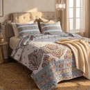 DaDa Bedding Bohemian Summertime White Blue Floral Paisley Bedspread Set (KSX-003)