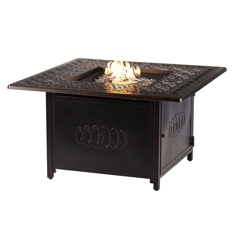 Aluminum 42-in Square Patio Fire Table Set with Swivel Rocking Chairs