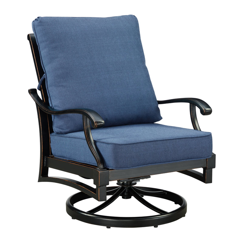 Pair of Black Aluminum Deep Seating Swivel Rocker Club Chairs with Cushions