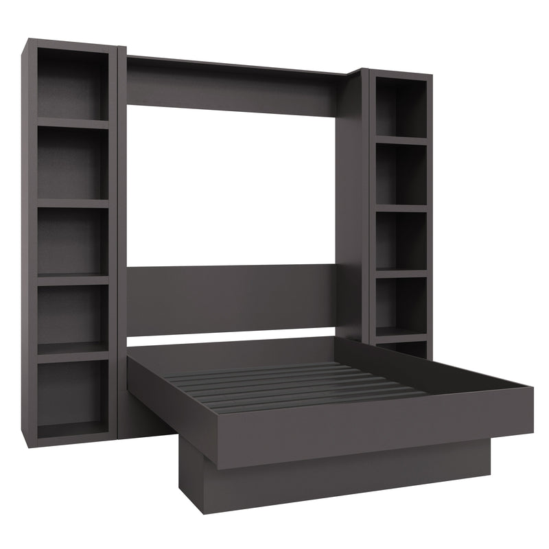 Easy-Lift Full Murphy Wall Bed in Dark Grey with Two Bookshelves