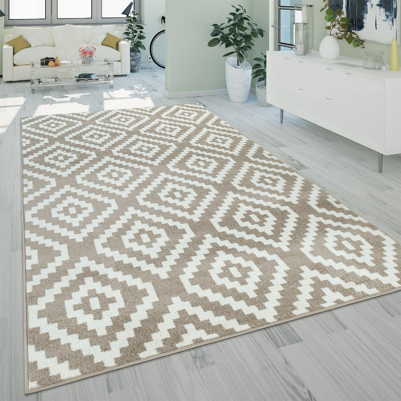 Area Rug Stella Moroccan Diamond Pattern - Pastel Beige White
