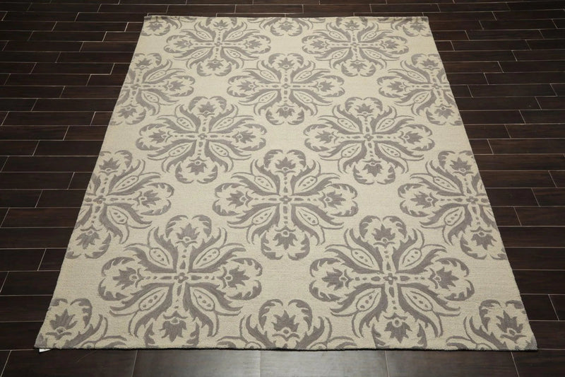 8' x 10' Handmade Wool Loop & Cut Pile Transitional Oriental Area rug Beige