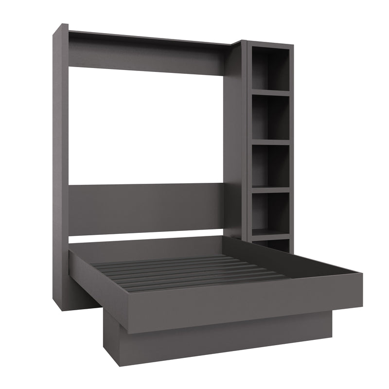 Easy-Lift Full Murphy Wall Bed in Dark Grey with Bookshelf