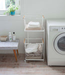 Rolling Laundry Cart + Wire Baskets (38" H)  - Steel + Wood