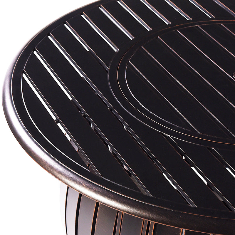 Aluminum 44-in Round Patio Fire Table Set with Swivel Rocking Chairs