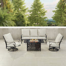 Black Aluminum Fire Table Set with Sofa and Two Club Chairs