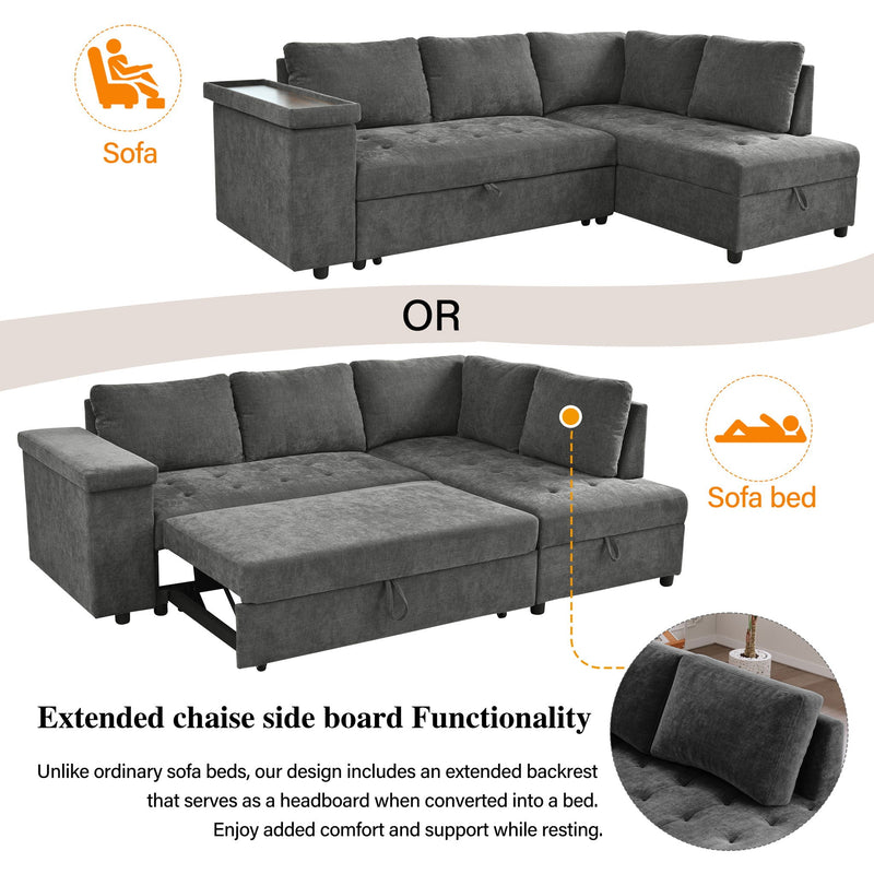 L Shaped Couch With Pull Out Bed And Storage Sectional Sleeper Sofa, photo 3 of 4