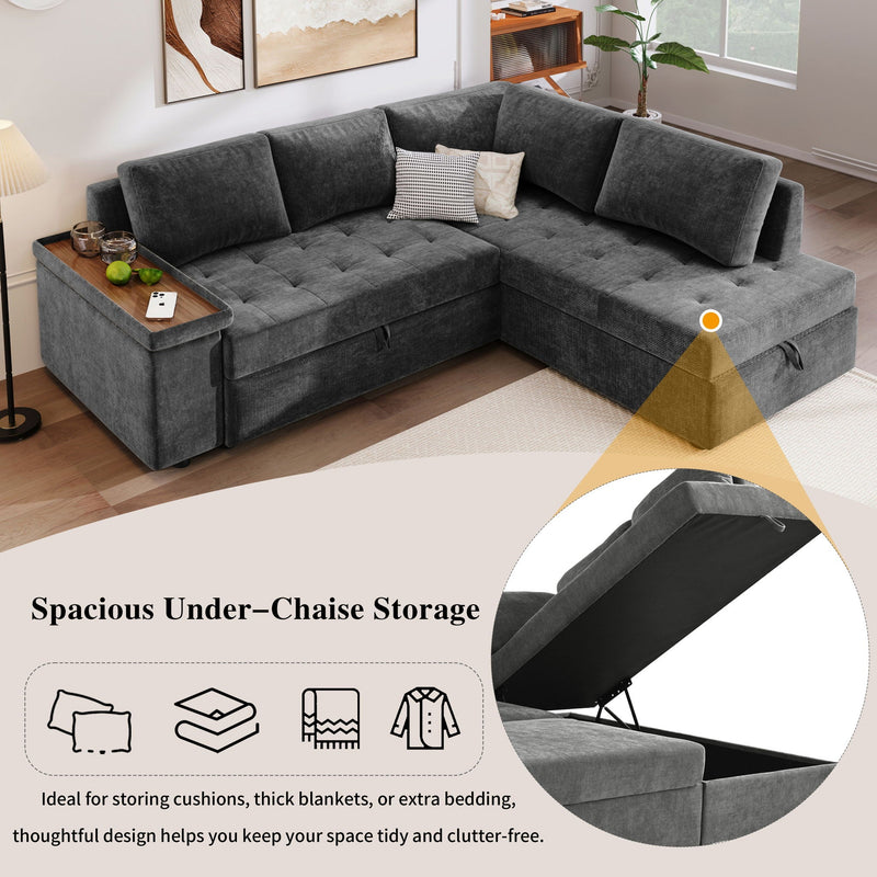 L Shaped Couch With Pull Out Bed And Storage Sectional Sleeper Sofa, photo 4 of 4