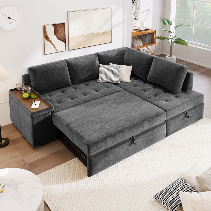 L Shaped Couch With Pull Out Bed And Storage Sectional Sleeper Sofa, photo 2 of 4