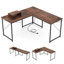 95 Inch 2-Person L-Shaped Long Reversible Computer Desk with Monitor Stand