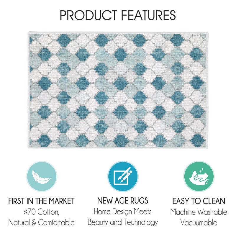 Moroccan Design Multipurpose Floor Mat | 20"x31" | Gray&Blue