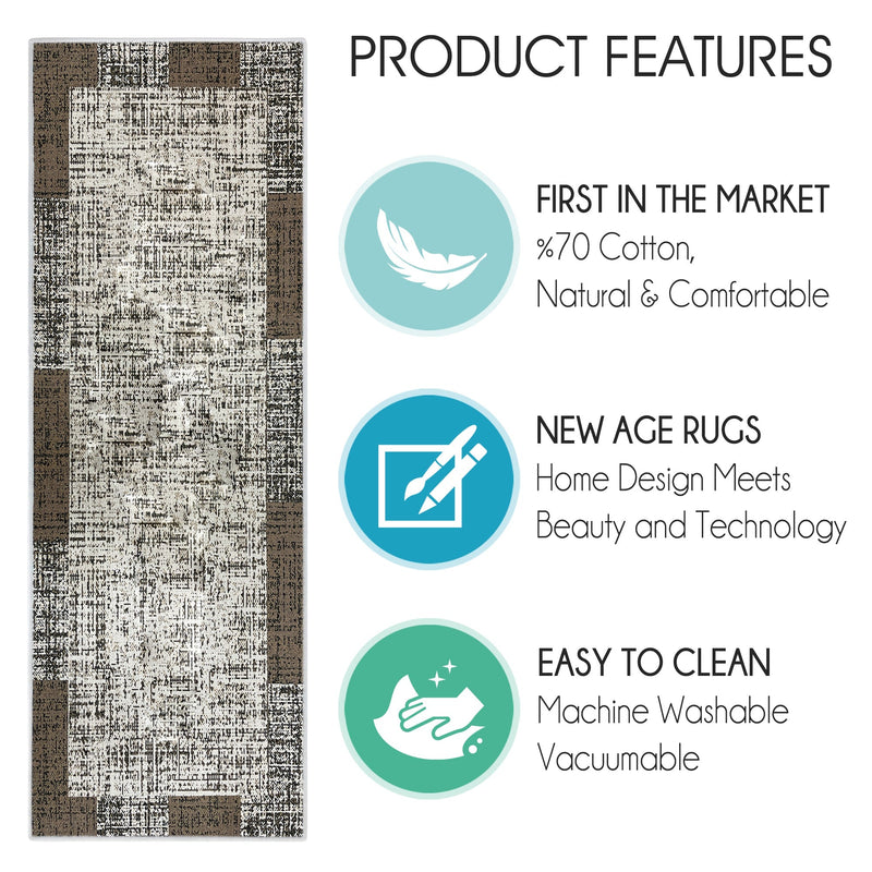 SussexHome Non Skid Washable Laundry Room Rug Runner - 20" x 59" | Brown Without Text