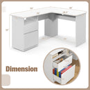 L-Shaped Computer Desk with Letter File Drawer-White
