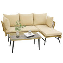 3 Pieces L-Shaped Patio Sofa with Cushions and Tempered Glass Table by LJGDeals