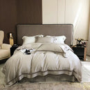 GobekUsa Eucalyptus Lyocell Luxury Bedding Set in White Champagne Grey Pink