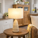 Intricate Beige Bedside Table Lamp by Decor Steals