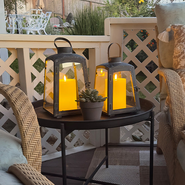 Removable Metal Lanterns with Wood Base, Set of Two