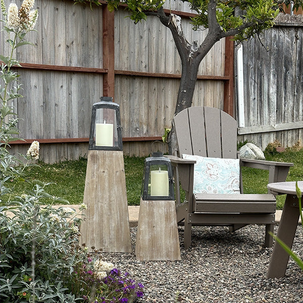 Removable Metal Lanterns with Wood Base, Set of Two