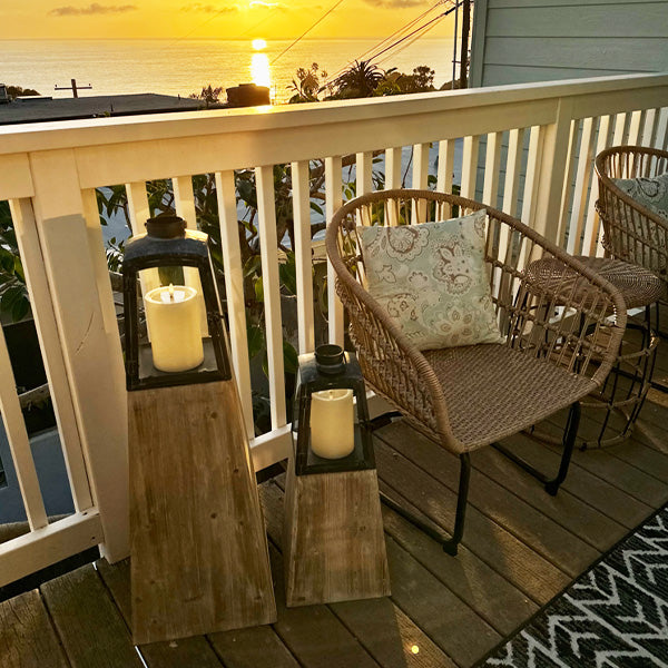 Removable Metal Lanterns with Wood Base, Set of Two