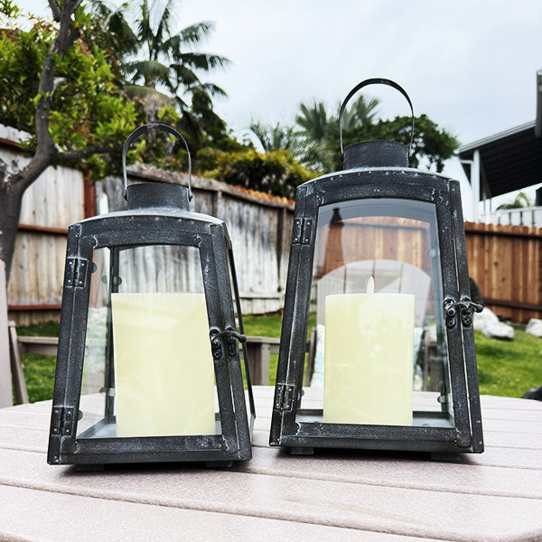 Removable Metal Lanterns with Wood Base, Set of Two