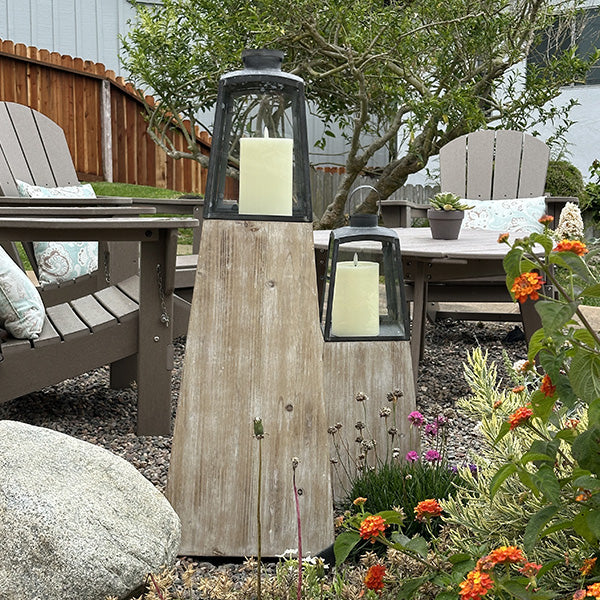 Removable Metal Lanterns with Wood Base, Set of Two