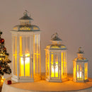 Set of 3-20''&14"&10" H Candle Lanterns (White with Gold Brush)