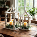 Distressed White Turned Wooden Open Lanterns, Set of Two by Decor Steals