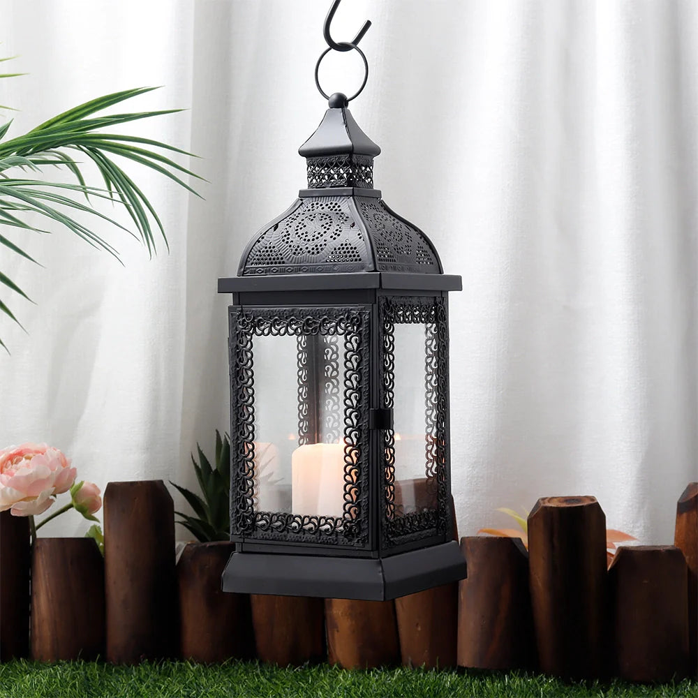 13''H Rustic Metal Candle Lantern(Black), photo 3 of 6
