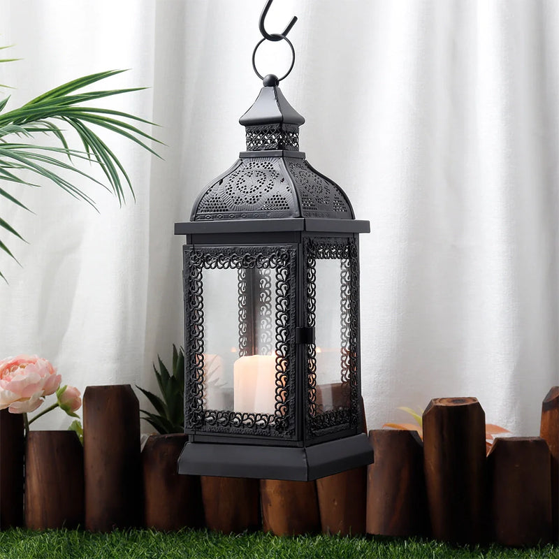 13''H Rustic Metal Candle Lantern(Black), photo 3 of 6