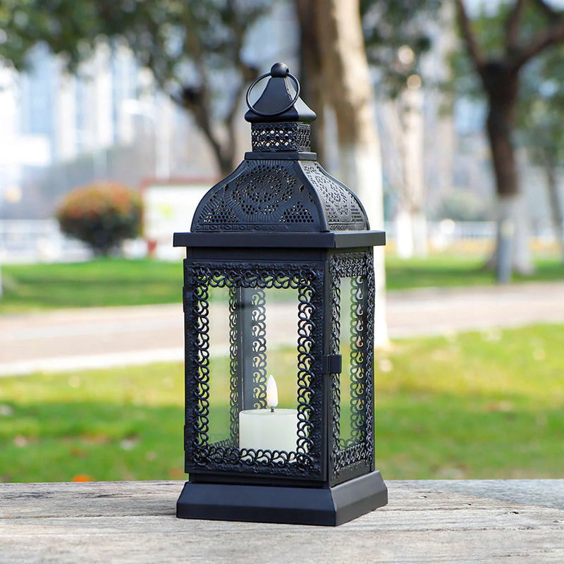 13''H Rustic Metal Candle Lantern(Black), photo 4 of 6