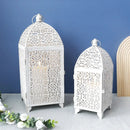 Set of 2-16.5''&12'' High Metal Lantern-White with Gold Brush by JHY DESIGN