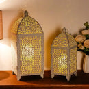 Set of 2-16.5''&12'' High Metal Lantern-White with Gold Brush by JHY DESIGN