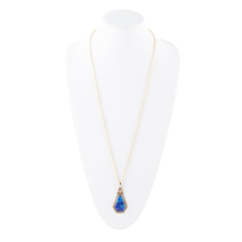 Blue Lapis Golden Elongated Pendant Necklace